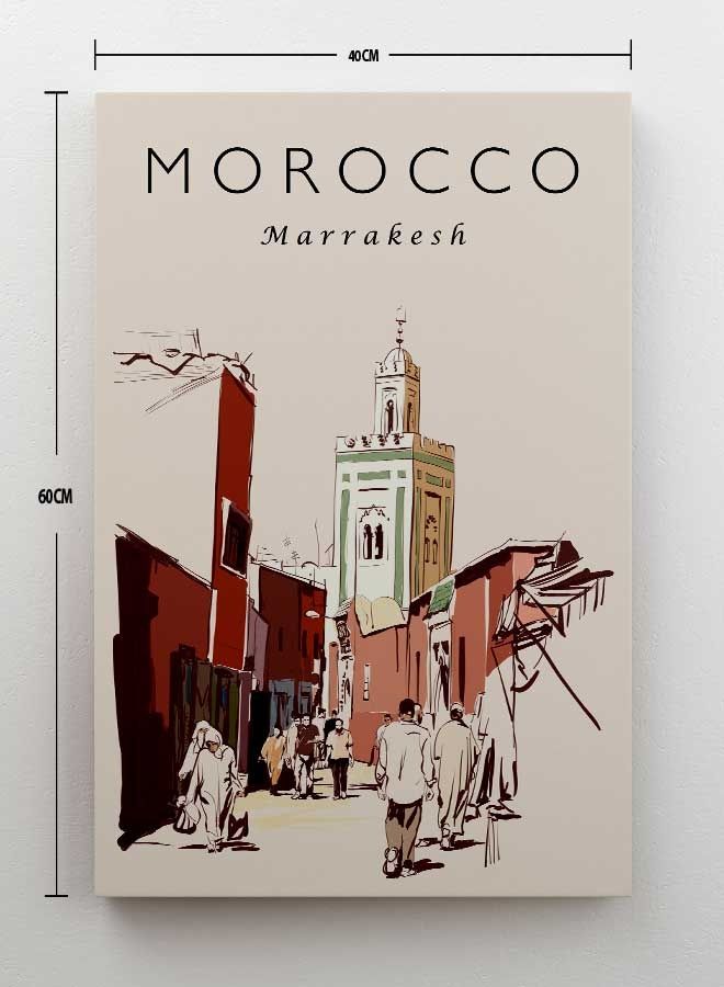 لوحة فنية من قماش الكانفاس بإطار بتصميم مدينة مراكش في المغرب متعدد الألوان 40 x 60سم - Image 2