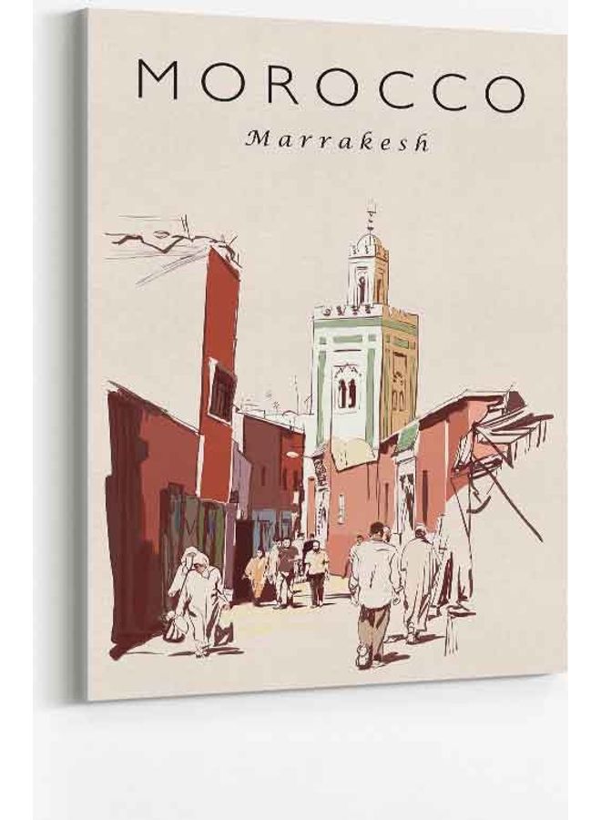 لوحة فنية من قماش الكانفاس بإطار بتصميم مدينة مراكش في المغرب متعدد الألوان 40 x 60سم - Image 1