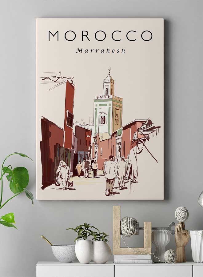 لوحة فنية من قماش الكانفاس بإطار بتصميم مدينة مراكش في المغرب متعدد الألوان 40 x 60سم - Image 3