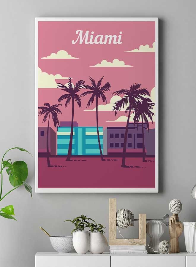Miami Florida Framed Canvas Wall Art Multicolour 40 x 60cm