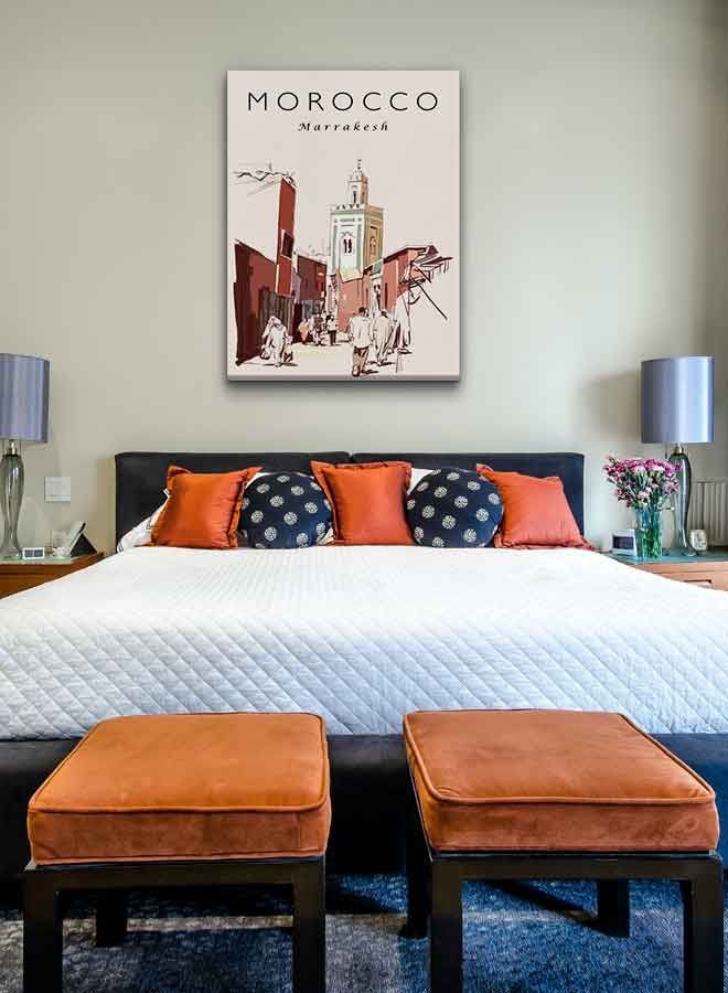 لوحة فنية من قماش الكانفاس بإطار بتصميم مدينة مراكش في المغرب متعدد الألوان 40 x 60سم - Image 4