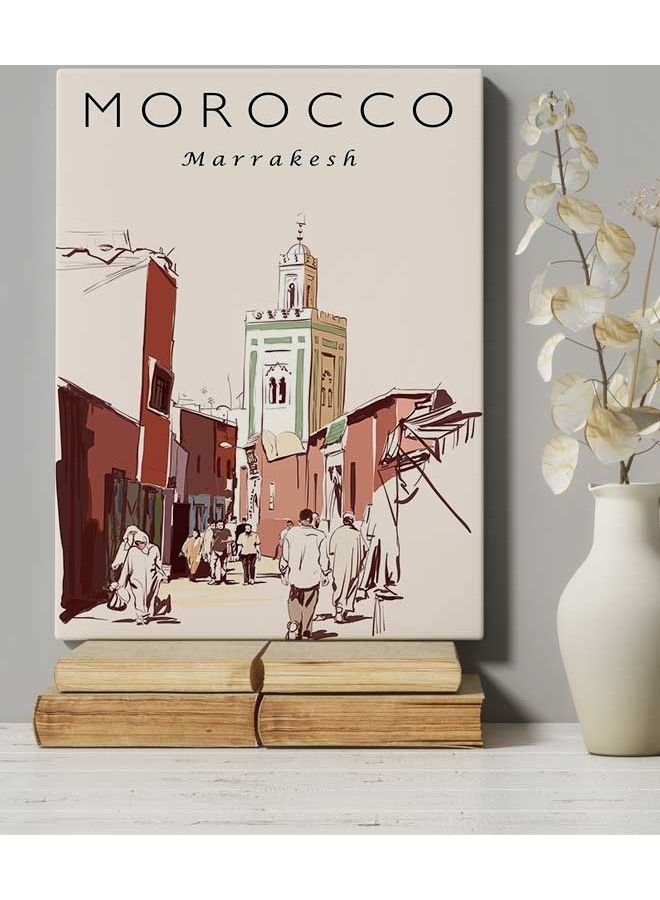 لوحة فنية من قماش الكانفاس بإطار بتصميم مدينة مراكش في المغرب متعدد الألوان 40 x 60سم - Image 5