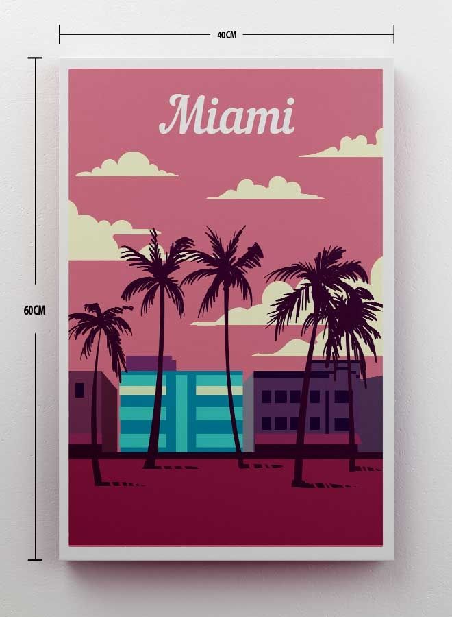 Miami Florida Framed Canvas Wall Art Multicolour 40 x 60cm