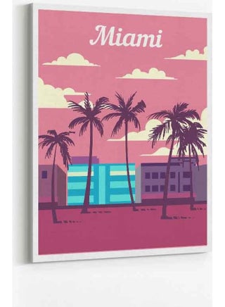 Miami Florida Framed Canvas Wall Art Multicolour 40 x 60cm - v1641825656/N52390159A_1
