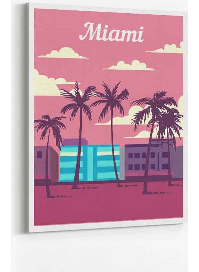 Miami Florida Framed Canvas Wall Art Multicolour 40 x 60cm