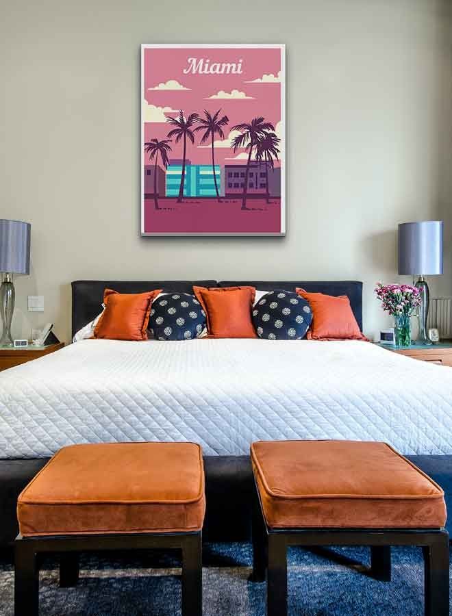 Miami Florida Framed Canvas Wall Art Multicolour 40 x 60cm