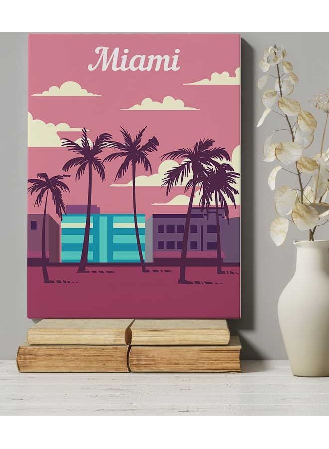 Miami Florida Framed Canvas Wall Art Multicolour 40 x 60cm
