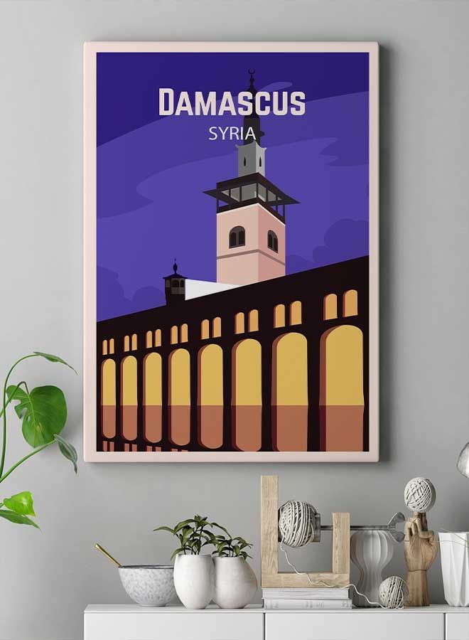 لوحة فنية من قماش الكانفاس لديكور الحائط بإطار تُمثل مدينة دمشق في سوريا متعدد الألوان 40 x 60سم - Image 3