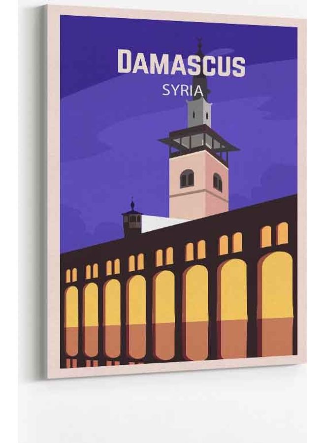 لوحة فنية من قماش الكانفاس لديكور الحائط بإطار تُمثل مدينة دمشق في سوريا متعدد الألوان 40 x 60سم - Image 1