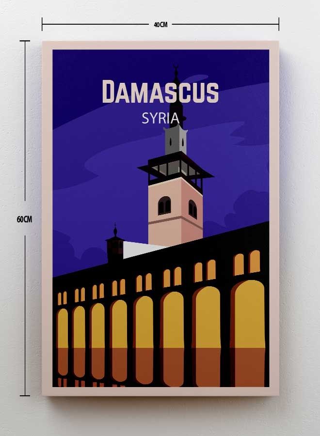 لوحة فنية من قماش الكانفاس لديكور الحائط بإطار تُمثل مدينة دمشق في سوريا متعدد الألوان 40 x 60سم - Image 2