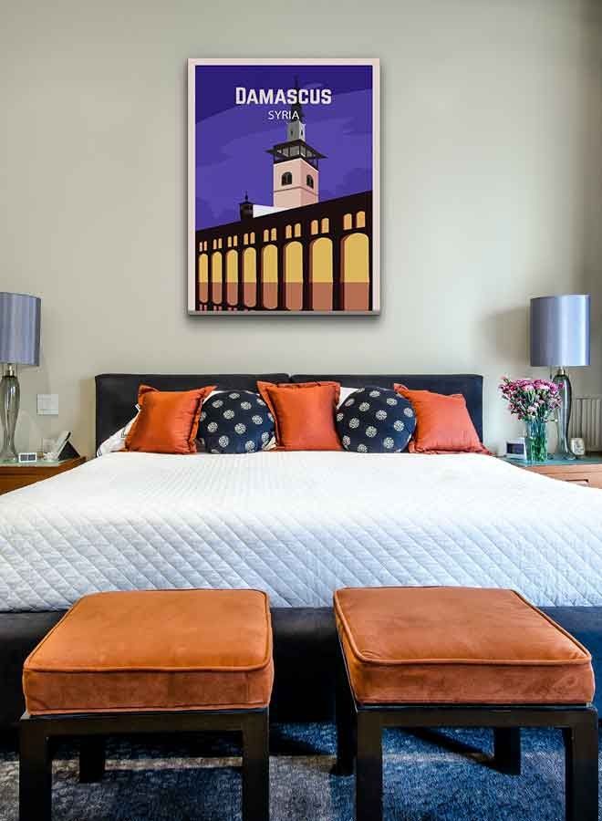 لوحة فنية من قماش الكانفاس لديكور الحائط بإطار تُمثل مدينة دمشق في سوريا متعدد الألوان 40 x 60سم - Image 4