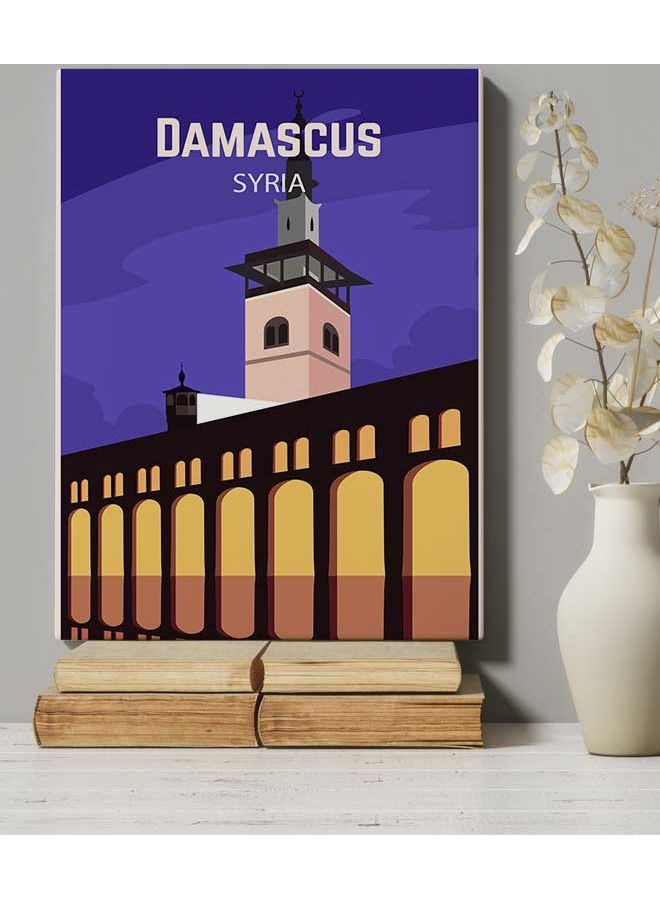 لوحة فنية من قماش الكانفاس لديكور الحائط بإطار تُمثل مدينة دمشق في سوريا متعدد الألوان 40 x 60سم - Image 5