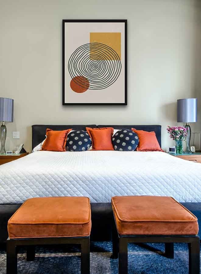 LOWHA Abstract Geometric Cycles Framed Canvas Wall Art White/Brown/Black 40 X 60cm  - Image 4