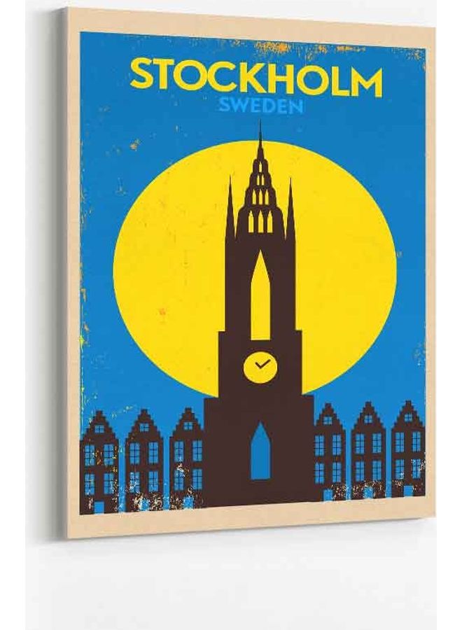 LOWHA - Stockholm Sweden Framed Canvas Wall Art Multicolour 60 x 80cm - Image 1