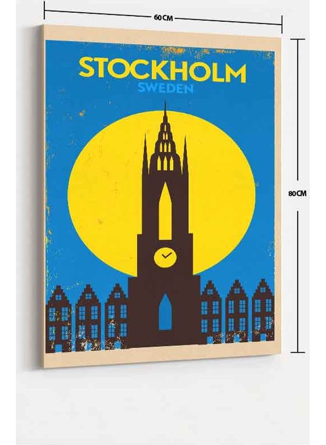LOWHA - Stockholm Sweden Framed Canvas Wall Art Multicolour 60 x 80cm - Image 1