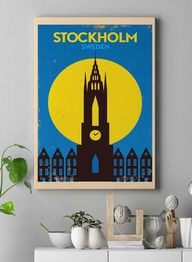 LOWHA - Stockholm Sweden Framed Canvas Wall Art Multicolour 60 x 80cm - Image 1