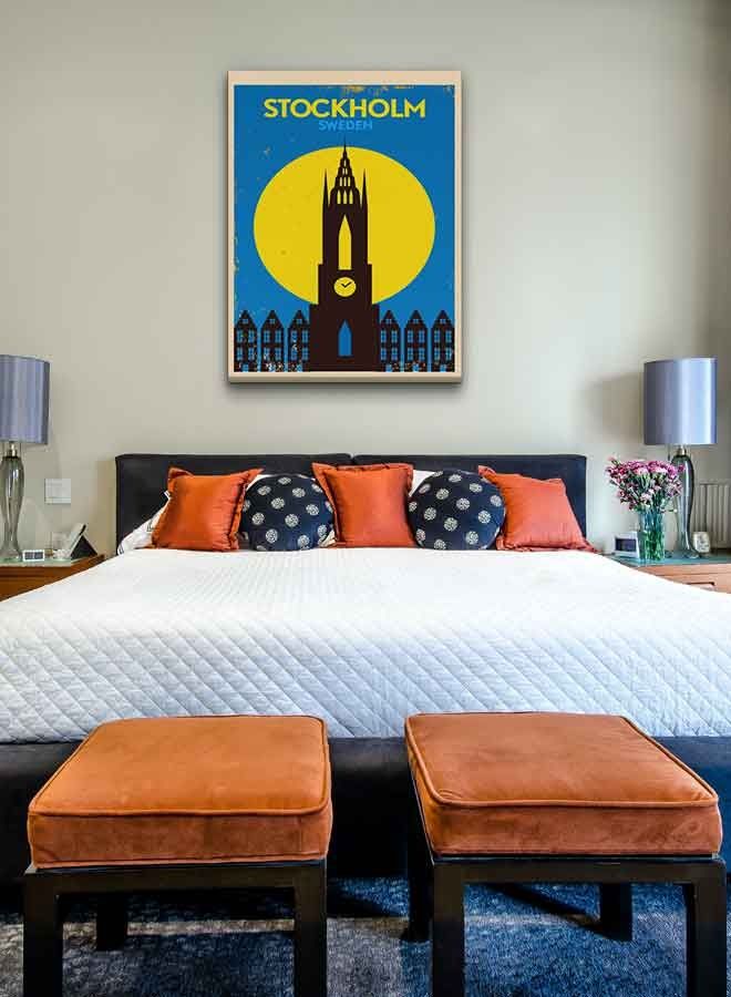 LOWHA - Stockholm Sweden Framed Canvas Wall Art Multicolour 60 x 80cm - Image 1