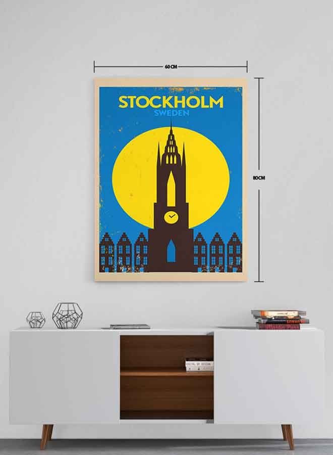 LOWHA - Stockholm Sweden Framed Canvas Wall Art Multicolour 60 x 80cm - Image 1
