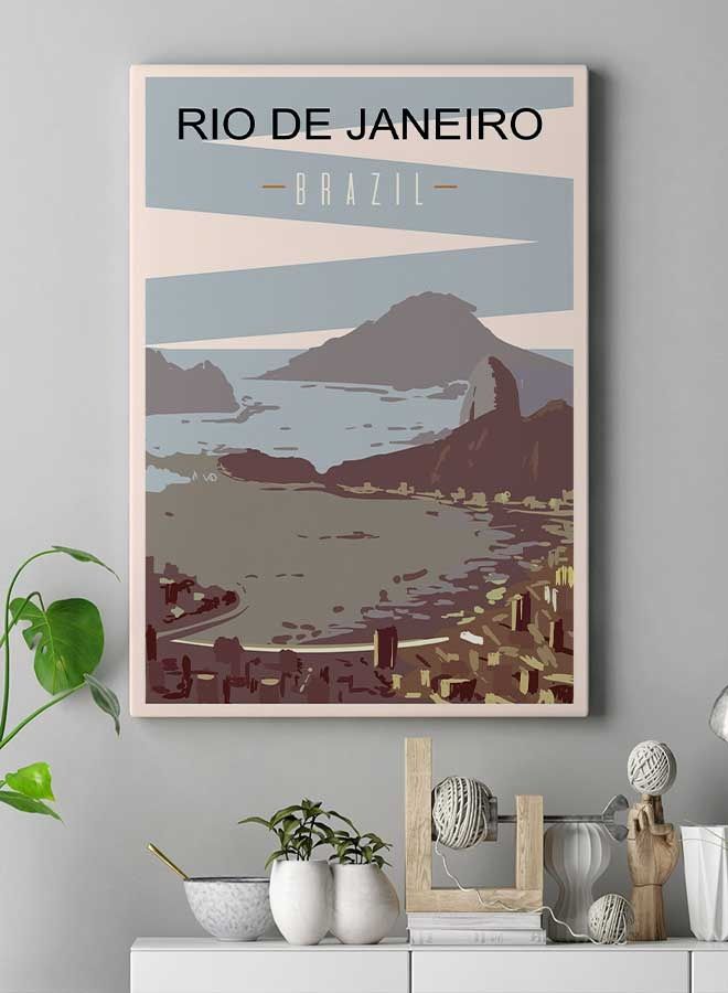 LOWHA - Rio De Janiero Brazil Framed Canvas Wall Art Multicolour 60 x 80cm - Image 1