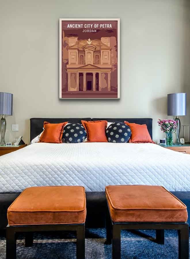 لوحة فنية من قماش الكانفاس بإطار تمثل مدينة بيترا الأردنية القديمة متعدد الألوان 60 X 80سم - Image 4