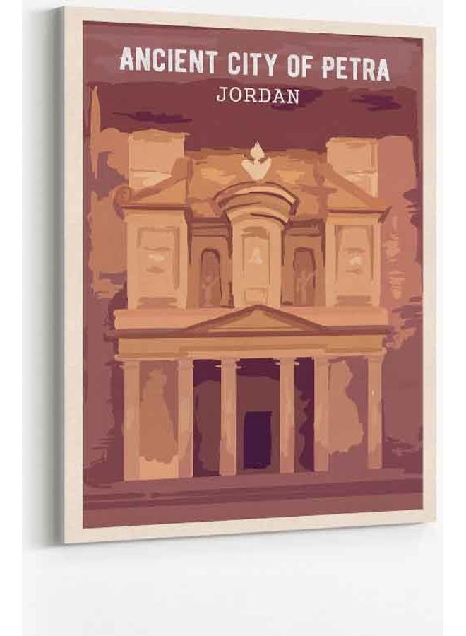 لوحة فنية من قماش الكانفاس بإطار تمثل مدينة بيترا الأردنية القديمة متعدد الألوان 60 X 80سم - Image 1