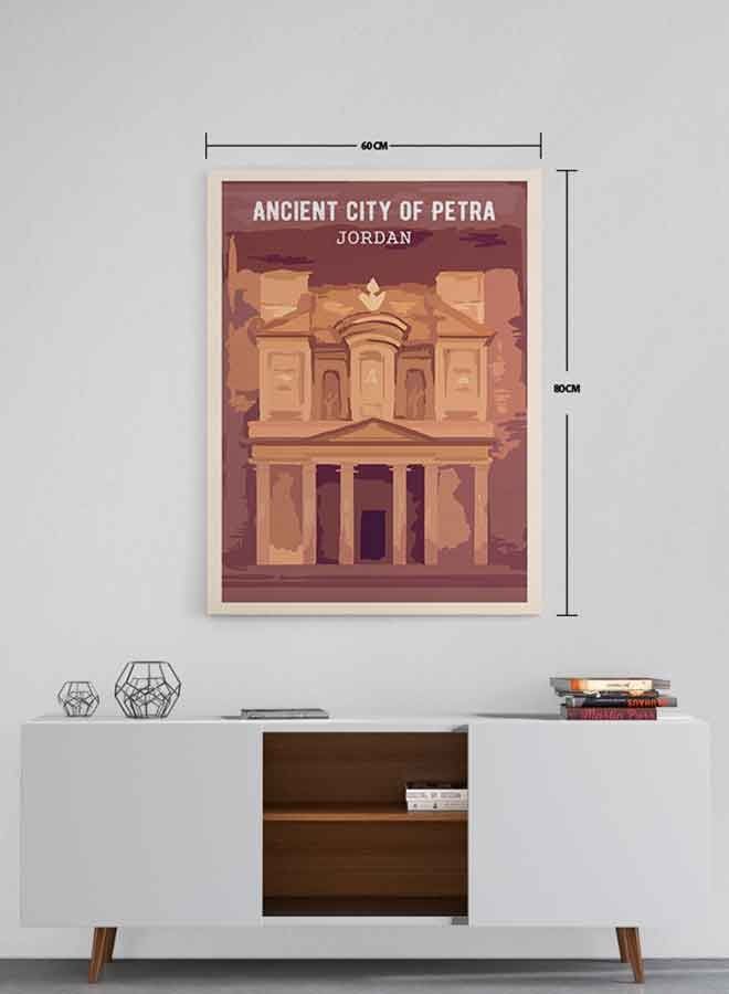 لوحة فنية من قماش الكانفاس بإطار تمثل مدينة بيترا الأردنية القديمة متعدد الألوان 60 X 80سم - Image 5