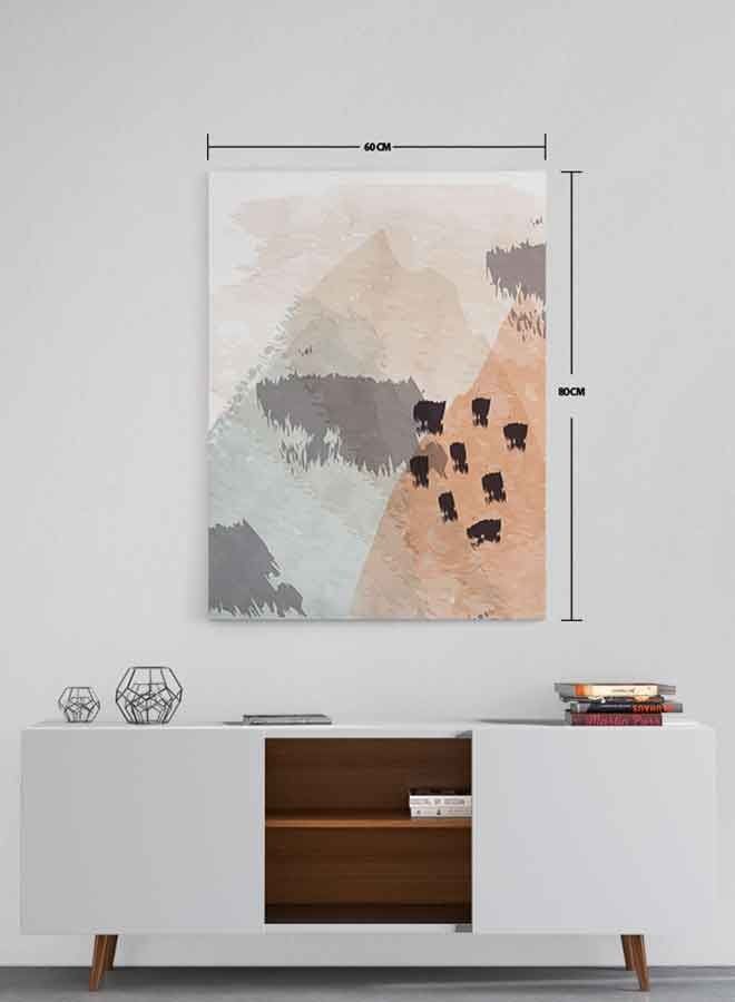 Abstract Mountain & Botanical Framed Canvas Wall Art Multicolour 60 X 80cm