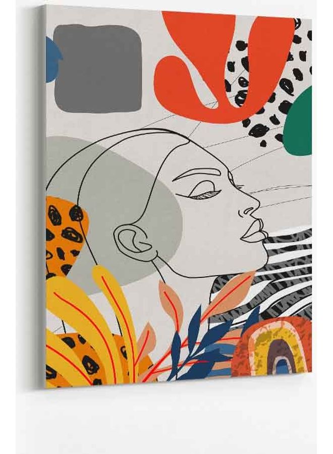 لوحة فنية تجريدية من قماش الكانفاس بإطار تمثل وجه امرأة متعدد الألوان 60 X 80سم - Image 1