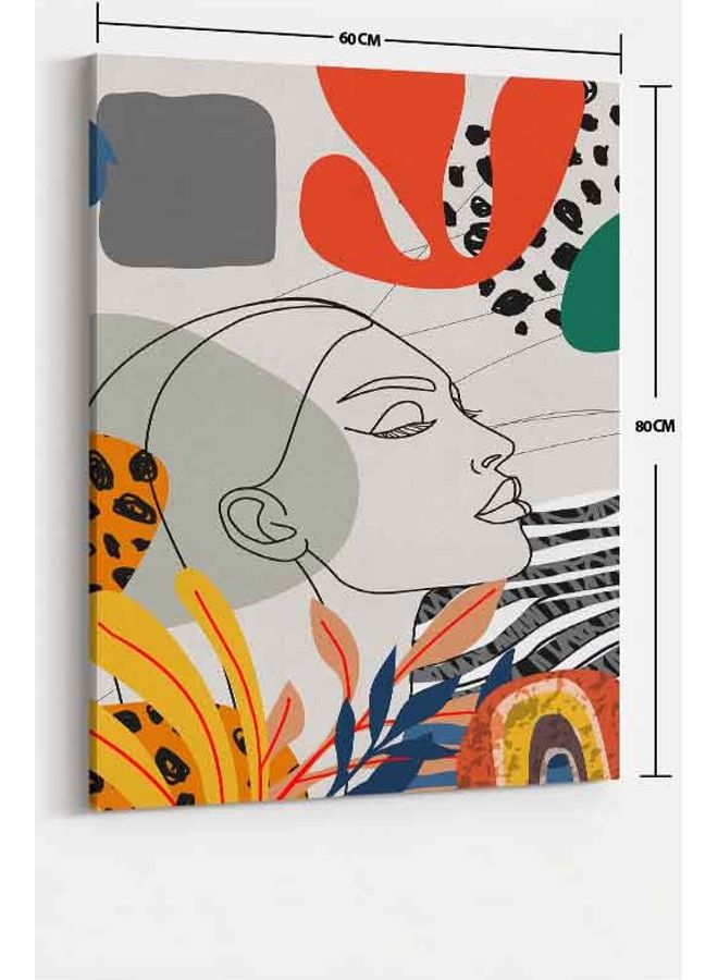 لوحة فنية تجريدية من قماش الكانفاس بإطار تمثل وجه امرأة متعدد الألوان 60 X 80سم - Image 2