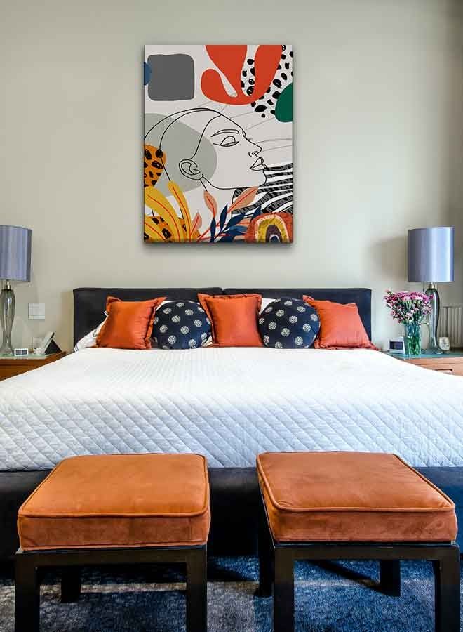 لوحة فنية تجريدية من قماش الكانفاس بإطار تمثل وجه امرأة متعدد الألوان 60 X 80سم - Image 4