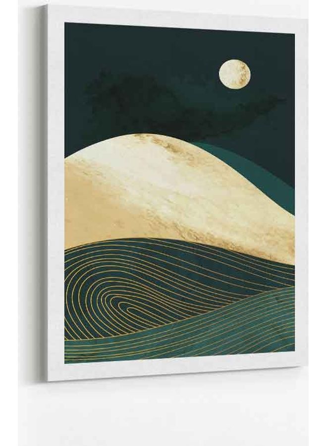 LOWHA - Sun Abstract Sea and Mountain Framed Canvas Wall Art Multicolour 60 x 80cm - Image 1