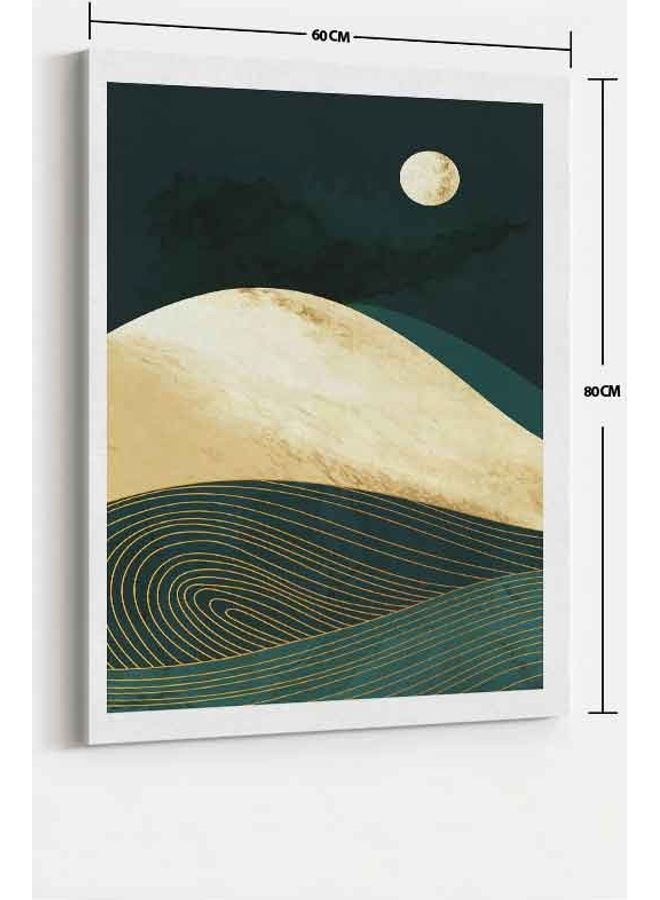 LOWHA - Sun Abstract Sea and Mountain Framed Canvas Wall Art Multicolour 60 x 80cm - Image 1