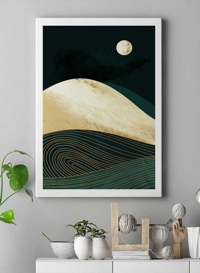 LOWHA - Sun Abstract Sea and Mountain Framed Canvas Wall Art Multicolour 60 x 80cm - Image 1