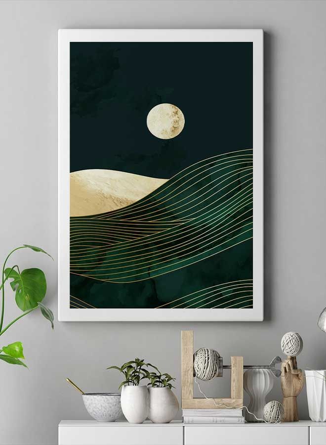 Sun Abstract Mountain Framed Canvas Wall Art Multicolour 60 x 80cm