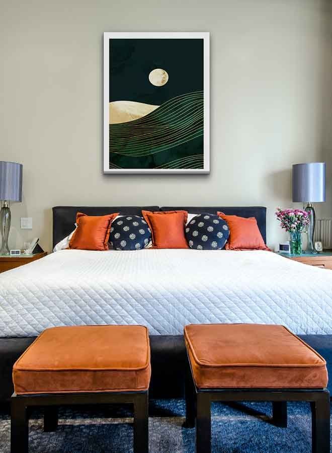 Sun Abstract Mountain Framed Canvas Wall Art Multicolour 60 x 80cm