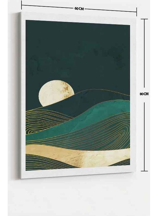 Moon Abstract Mountain Framed Canvas Wall Art Multicolour 60 X 80cm