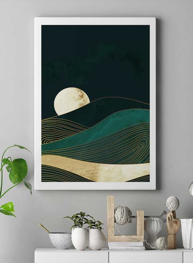 Moon Abstract Mountain Framed Canvas Wall Art Multicolour 60 X 80cm