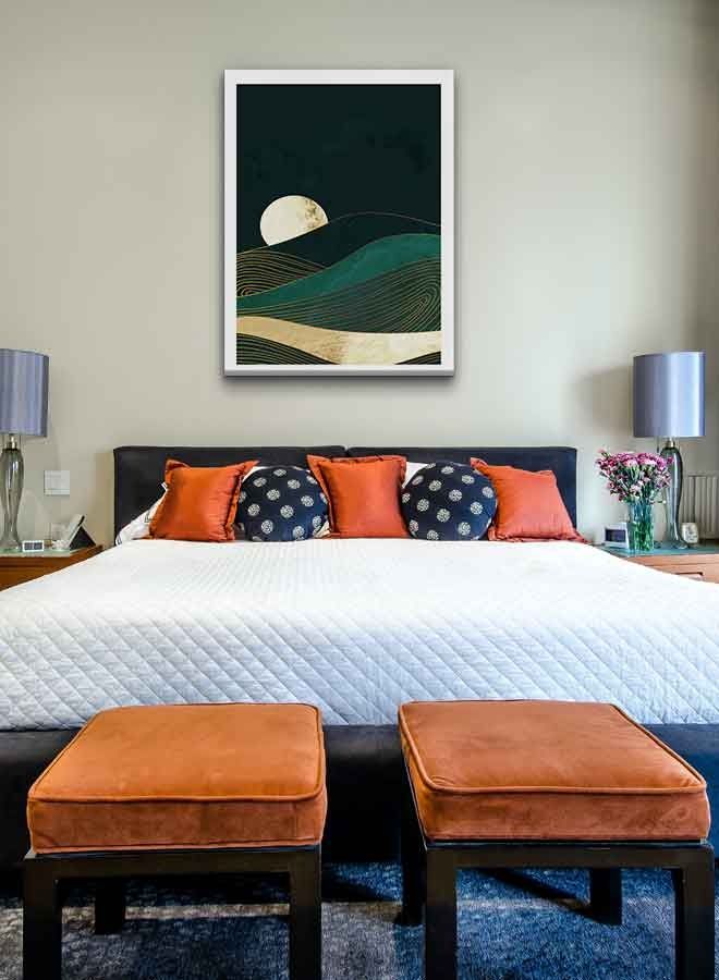 Moon Abstract Mountain Framed Canvas Wall Art Multicolour 60 X 80cm