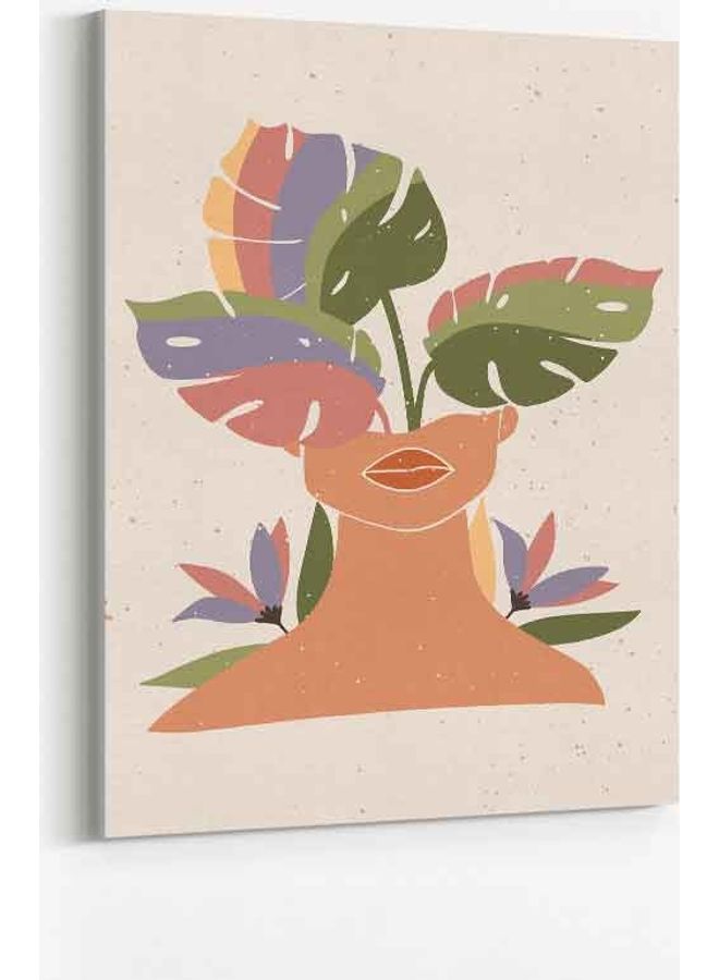 LOWHA Contemporary Woman Floral Framed Canvas Wall Art Multicolour 60 X 80  - Image 1
