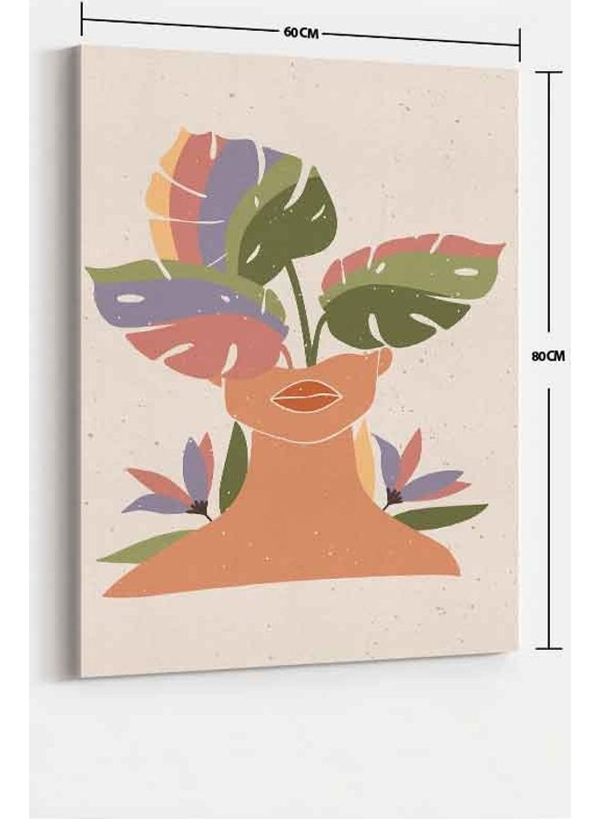 LOWHA Contemporary Woman Floral Framed Canvas Wall Art Multicolour 60 X 80  - Image 2