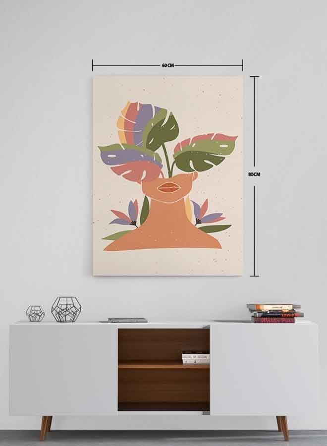 LOWHA Contemporary Woman Floral Framed Canvas Wall Art Multicolour 60 X 80  - Image 5