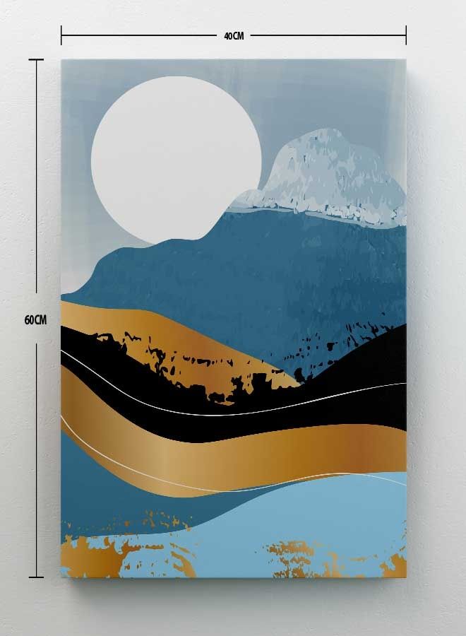 LOWHA - Mountain Abstract Moon Framed Canvas Wall Art Multicolour 40 x 60cm - Image 1