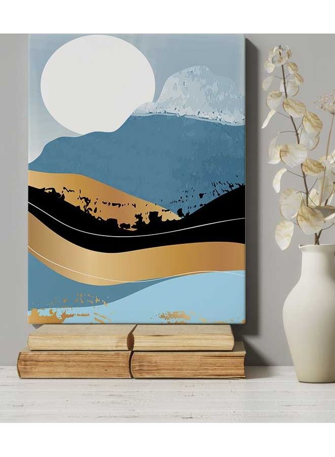 LOWHA - Mountain Abstract Moon Framed Canvas Wall Art Multicolour 40 x 60cm - Image 1
