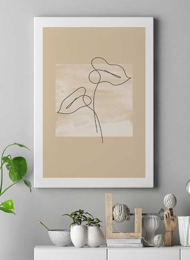 لوحة فنية من قماش الكانفاس لديكور الحائط بإطار تُعبر عن ورقة شجر بتصميم تجريدي أبيض/أسود/بني 40 x 60سم - Image 3