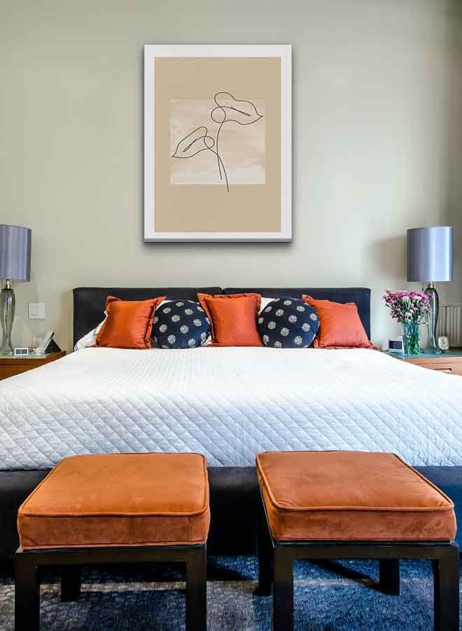 لوحة فنية من قماش الكانفاس لديكور الحائط بإطار تُعبر عن ورقة شجر بتصميم تجريدي أبيض/أسود/بني 40 x 60سم - Image 4