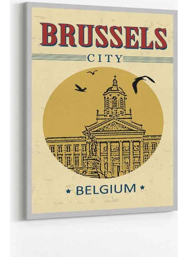 لوحة فنية من قماش الكانفاس بإطار تعلّق على الحائط تمثل مدينة بروكسل في بلجيكا متعدد الألوان 60 X 80سم - Image 1