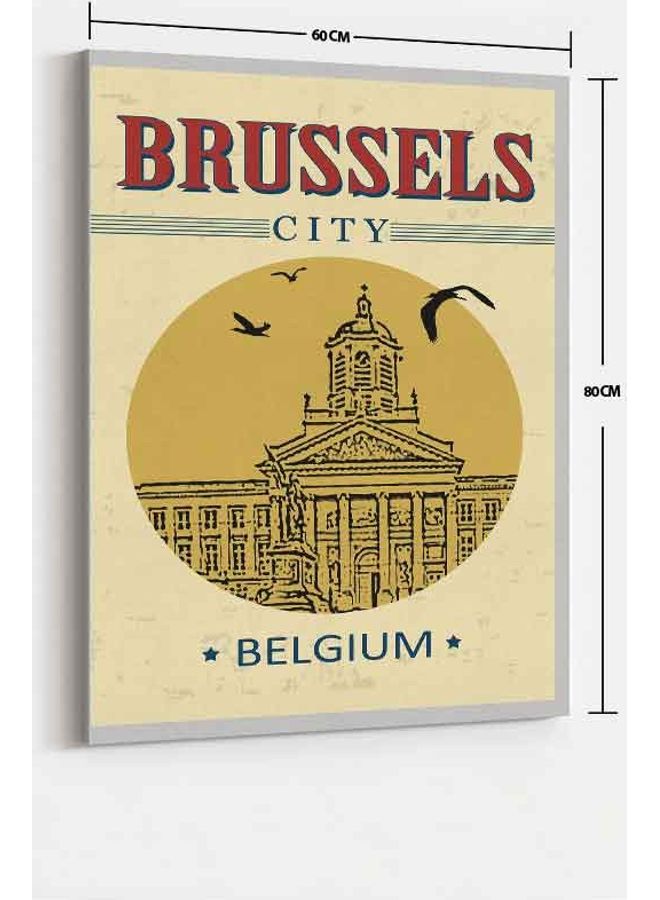 لوحة فنية من قماش الكانفاس بإطار تعلّق على الحائط تمثل مدينة بروكسل في بلجيكا متعدد الألوان 60 X 80سم - Image 2