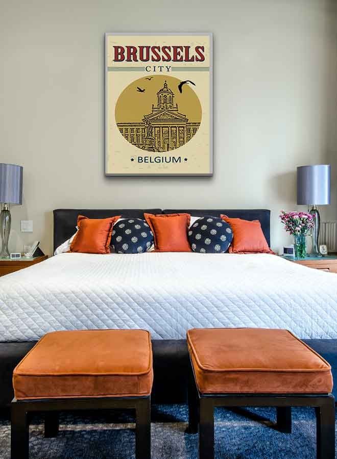 لوحة فنية من قماش الكانفاس بإطار تعلّق على الحائط تمثل مدينة بروكسل في بلجيكا متعدد الألوان 60 X 80سم - Image 4