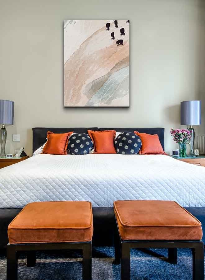 لوحة فنية من قماش الكانفاس بإطار بتصميم نباتات تجريدية أبيض / أسود / بني 60 x 80سم - Image 4