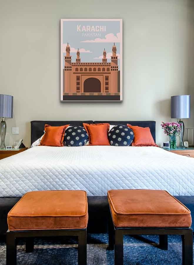 LOWHA - Karachi Pakistan Framed Canvas Wall Art Multicolour 60 X 80cm - Image 1